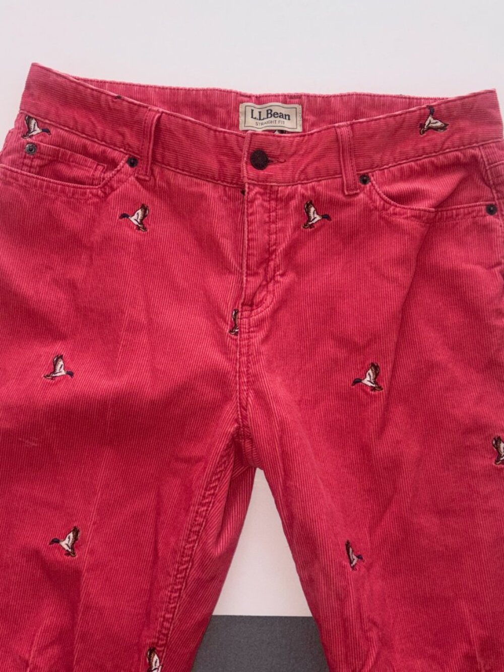 Women's VINTAGE L.L. Bean Mallard Duck Embroidered Corduroy Pant Salmon size 12T - Picture 12 of 16